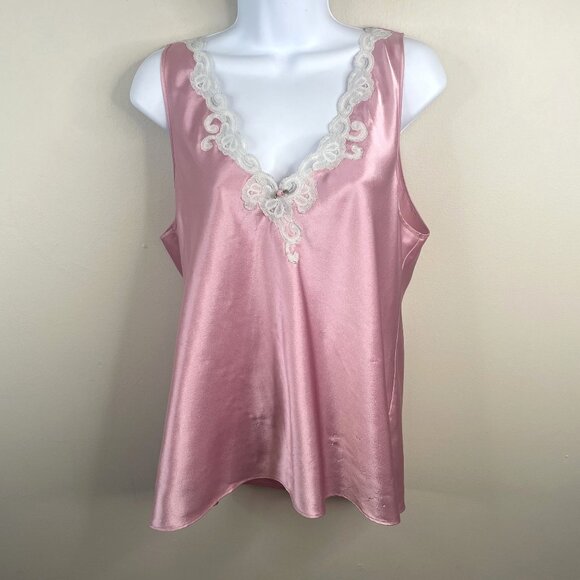Oscar De La Renta Vintage Silky Coquette Cami Tank Large Lace Trim Satin Layer - Picture 1 of 8